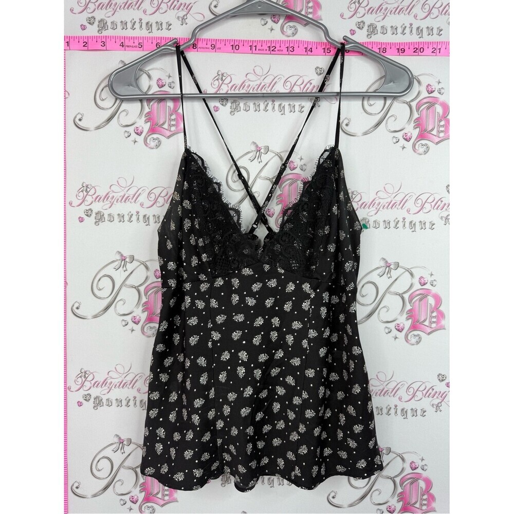Guess Black Floral Lace Tank with Crisscross Straps